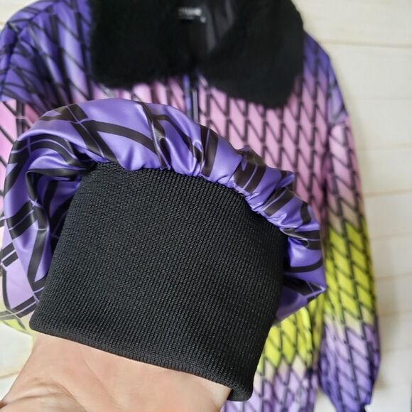 Nocturne Oversized Puffer Jacket Coat Faux Fur Collar Ombre Lined Women Small 36 - Picture 7 of 16